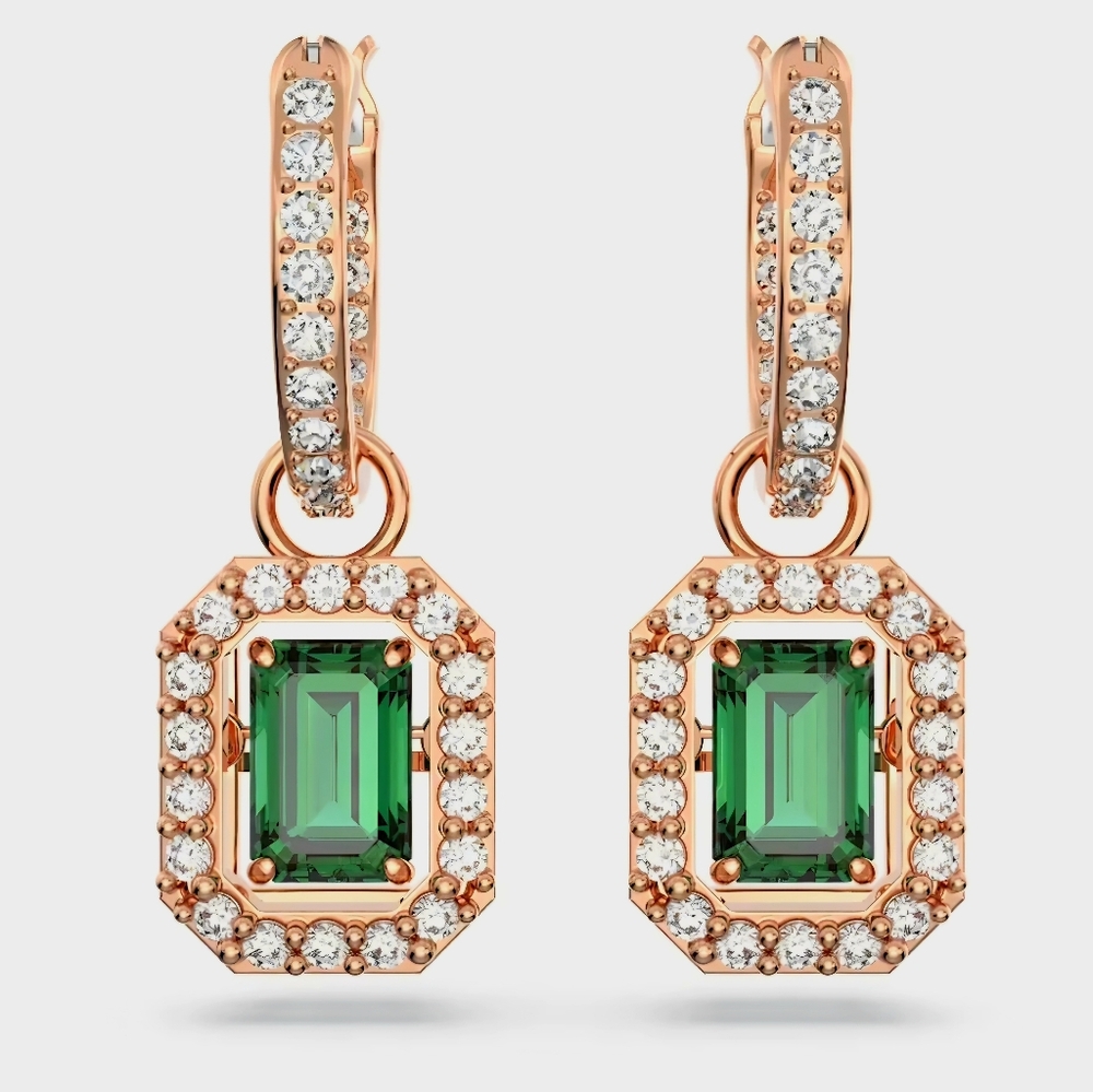 Swarovski Millenia Una Drop Earrings, Octagon Cut, Green Crystals, Rose Gold